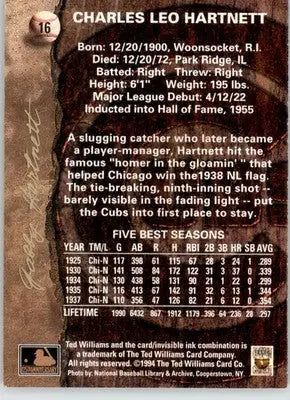 Gabby Hartnett - 1994 Ted Williams - #16 - Baseball - Baseball Card Single