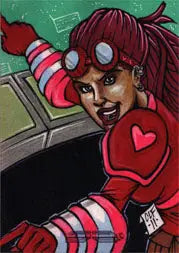Colorful Chris Foreman sketch card featuring a person with red hair and goggles