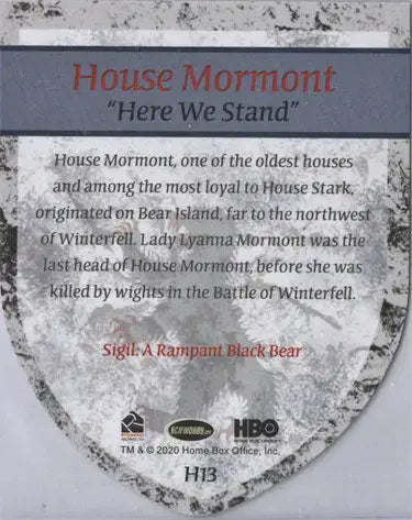 Game of Thrones Complete Series Case Topper Card H13 House Mormont - Entertainment Memorabilia
