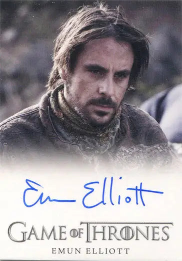 Autographed Game of Thrones trading card of Emun Elliot as Marillion in close-up portrait