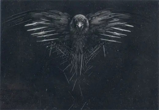 Dark, menacing three-headed raven with wings for embossed raven poster card case topper