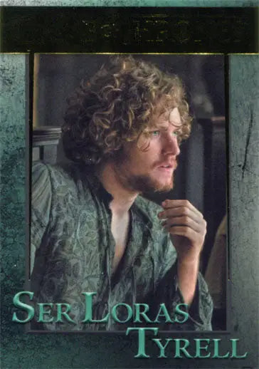 Thoughtful man with curly hair in a green shirt for Game of Thrones gold parallel trading card