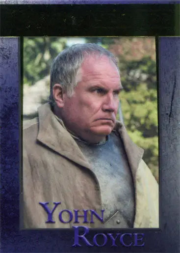 Portrait of an older man in a beige coat featured on Game of Thrones Gold Parallel trading card