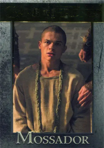 Young man with shaved head in light shirt on Game of Thrones Gold Parallel trading card