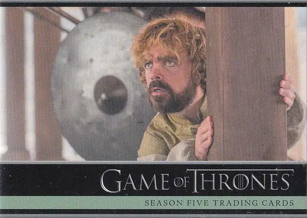 Game of Thrones Season 5 promo card featuring character peeking around doorway