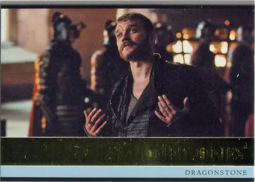Man with mustache and beard raises hands in Game of Thrones chase card artwork