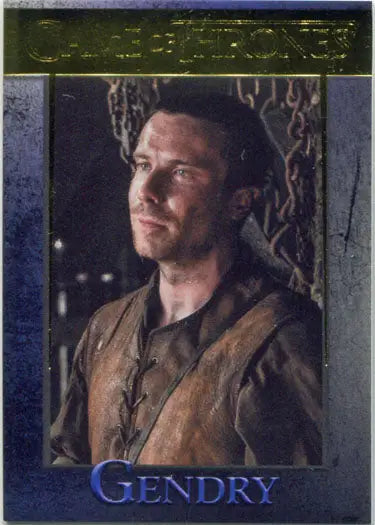 Portrait of a man in brown leather vest, featured in Game of Thrones chase card series