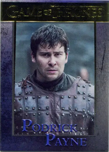 Close-up of Podrick Payne in medieval armor from Game of Thrones chase card