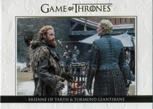 Trading card depicting a Game of Thrones scene showcasing a relationships chase card
