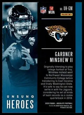Gardner Minshew II 2020 Panini Absolute Unsung Heroes #UH-GM Jaguars