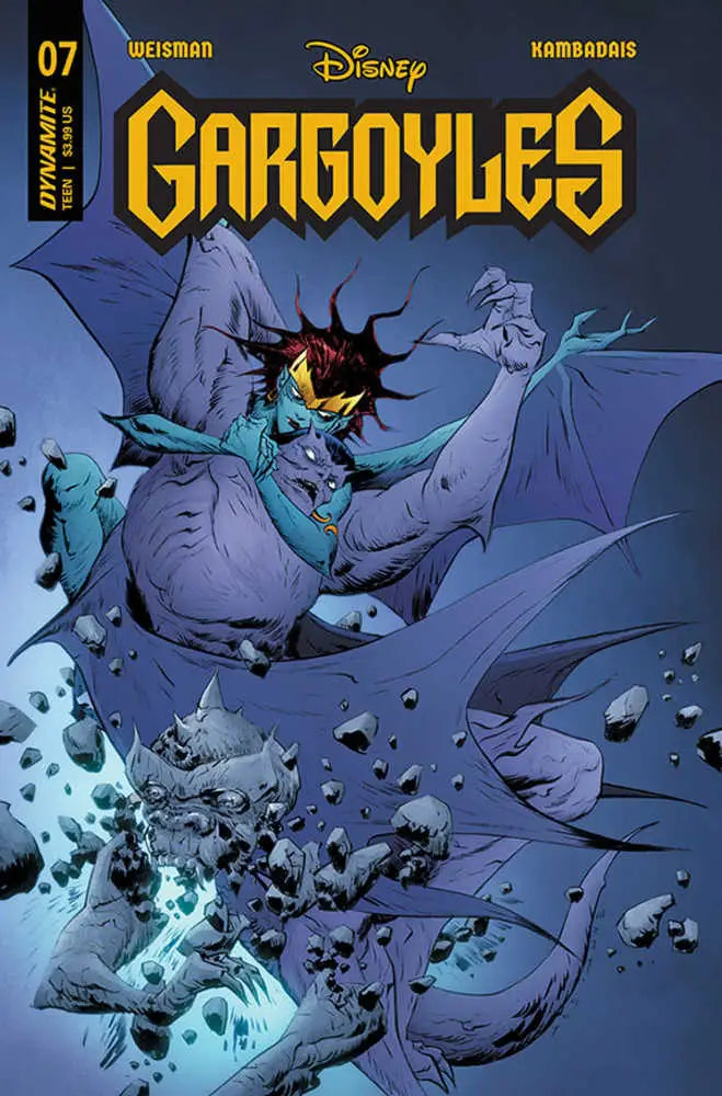 Gargoyles #7 Cover E Lee shows a gargoyle breaking through debris with glowing magic effects