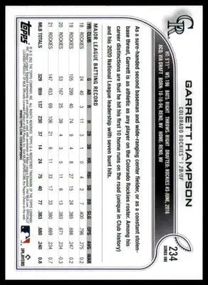 Garrett Hampson 2022 Topps #234 Colorado Rockies - Baseball Card Single