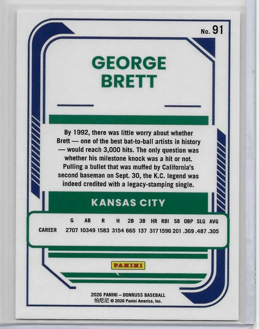 George Brett 2026 Donuss Optic #91 (1422) - Baseball Card Single