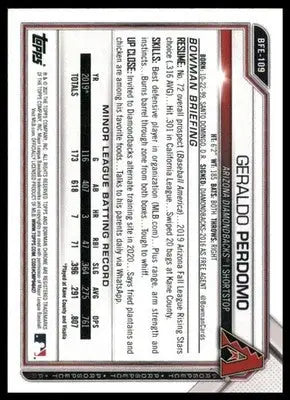 Geraldo Perdomo 2021 Bowman 1st Edition #BFE-109 Arizona Diamondbacks - Baseball Card Single