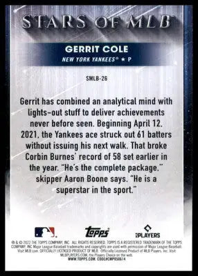 Gerrit Cole 2022 Topps Stars of MLB #SMLB-26 New York Yankees - Baseball Card Single