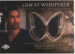 Trading card featuring butterfly fabric swatch and Carl Neely in Ghost Whisperer costume card