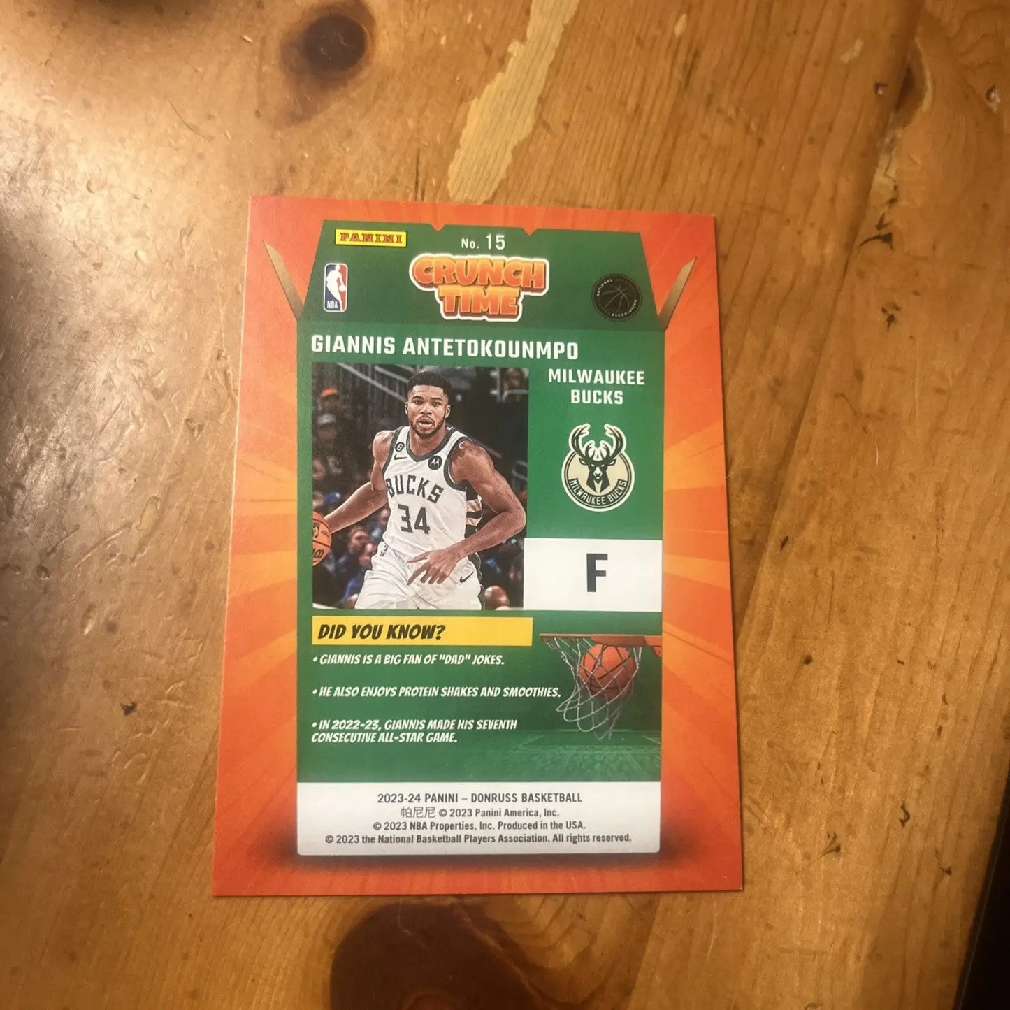 Giannis Antetokounmpo 2023-24 Donruss Crunch Time Press Proof Gold trading card