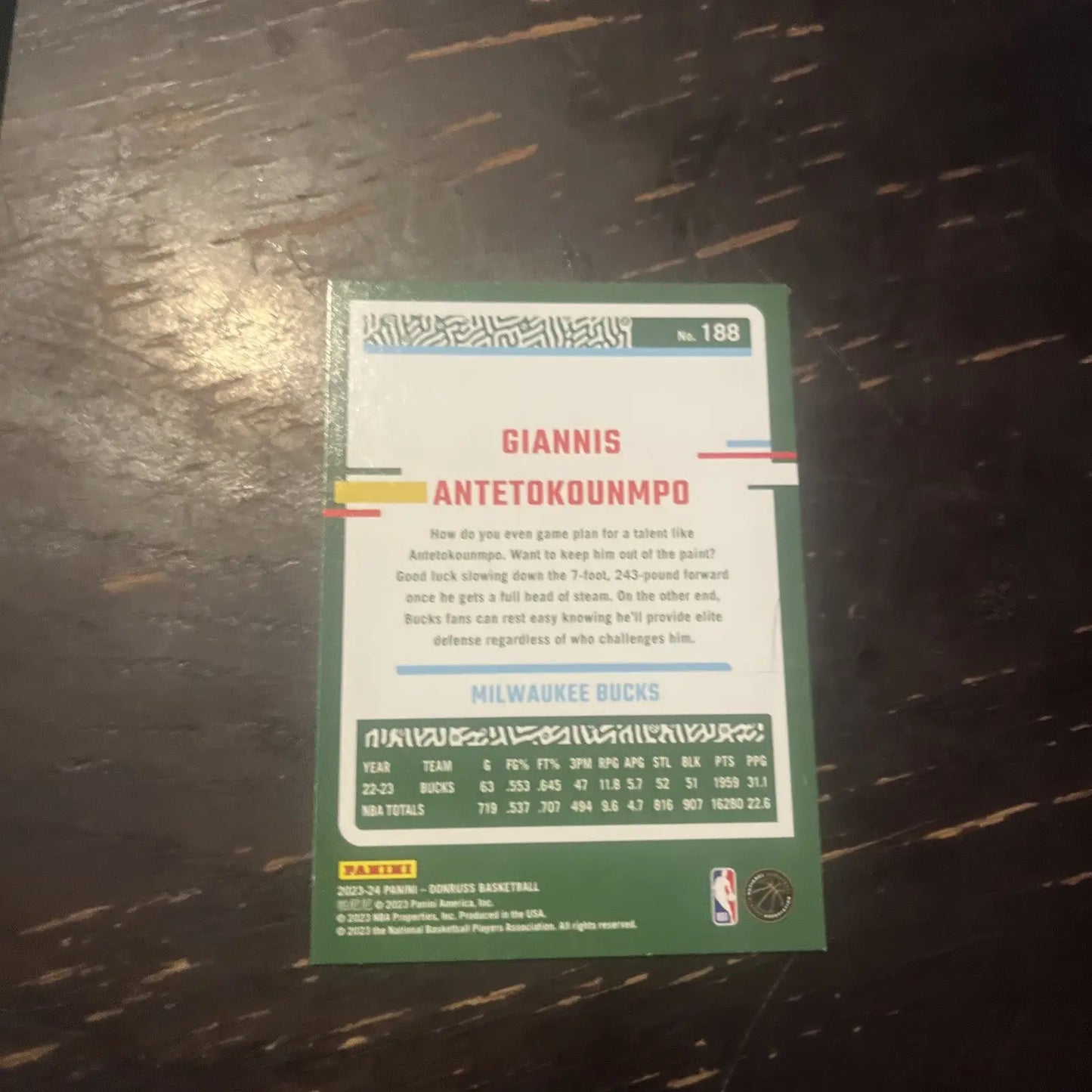 Giannis Antetokounmpo Donruss 2023-24 Base Card #188 for Milwaukee Bucks collectors