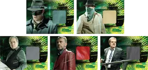 Promotional character posters for The Green Hornet series featuring Seth Rogen and Edward James Olmos