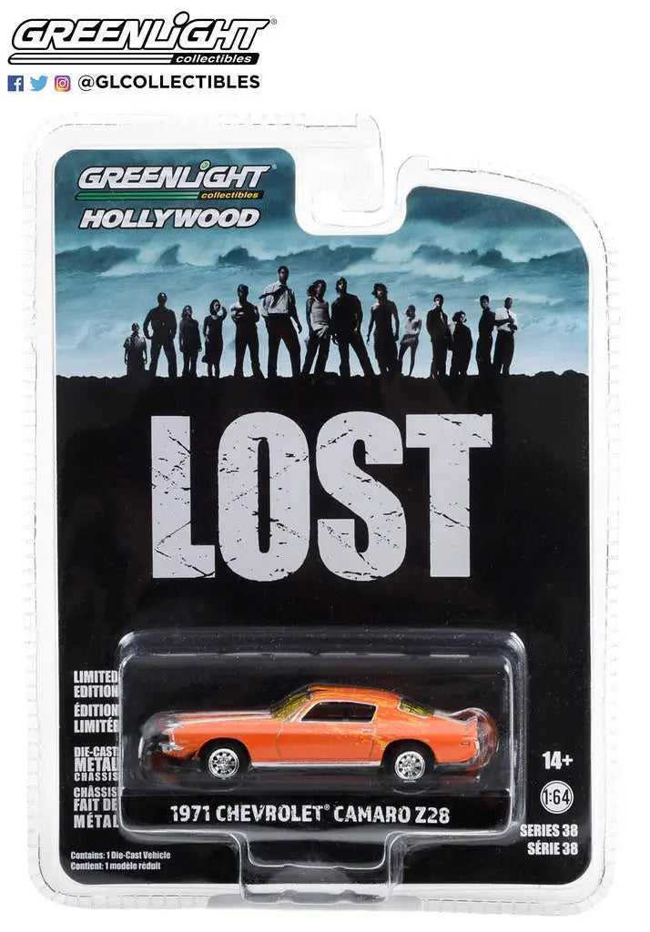 Die-cast model of a Chevrolet Camaro Z28 in orange from Greenlight Hollywood Series