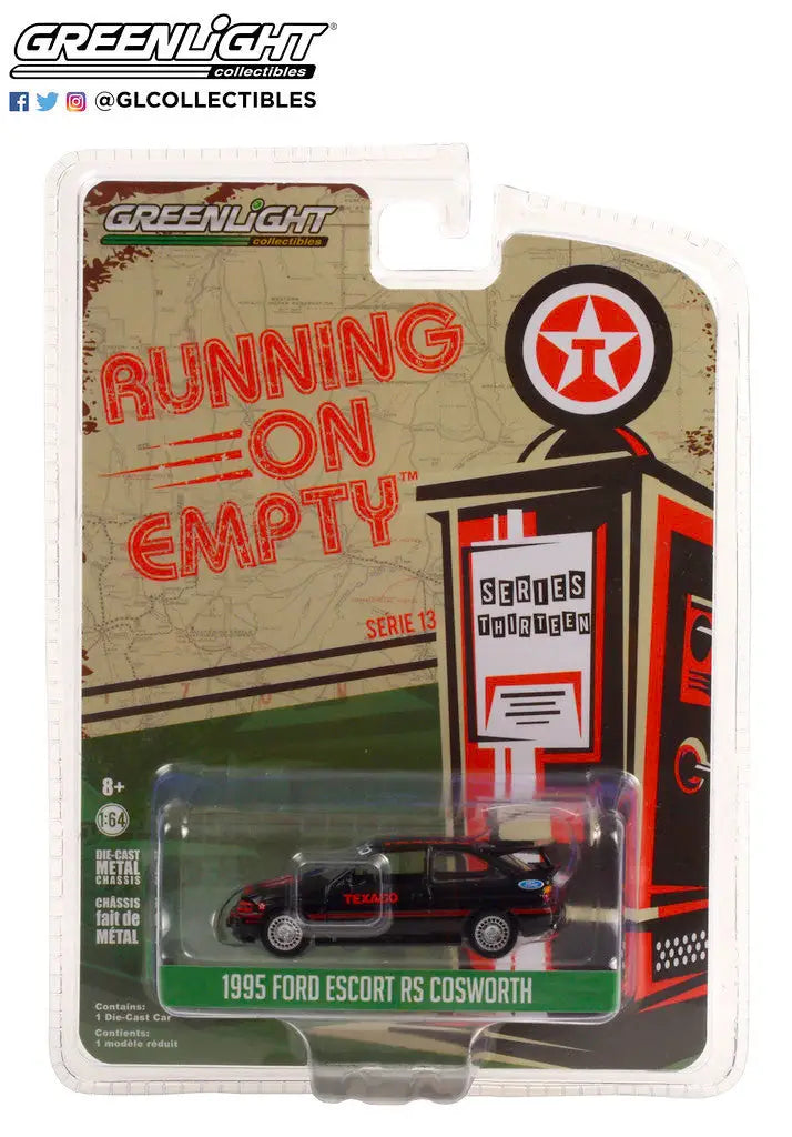 Packaged die-cast model of Ford Escort RS Cosworth with Running Empty branding