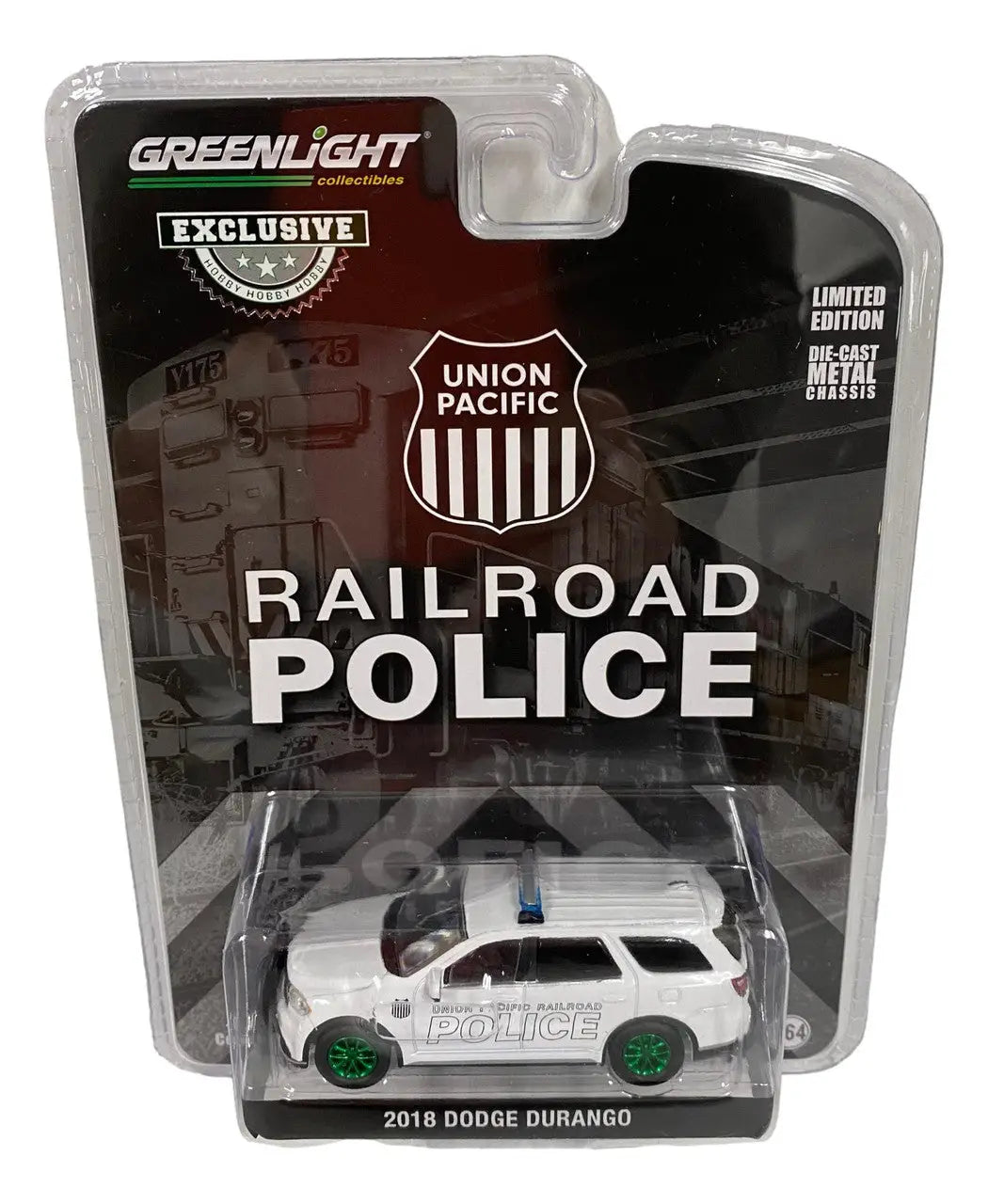 Die-cast model of a 2018 Dodge Durango Union Pacific Railroad Police vehicle