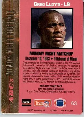 Greg Lloyd - 1993 Action Packed Monday Night Football - #63 - Football - Football Card Single