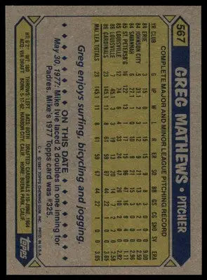 Greg Mathews Rookie 1987 Topps #567 St. Louis Cardinals - Baseball Card Single