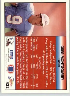 Greg Montgomery - 1992 Pacific - #432 - Football - Football Card Single