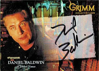 Autograph card featuring Daniel Baldwin as Jordan Vance with colorful background
