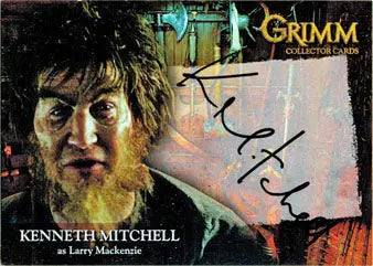Autograph card featuring Kenneth Mitchell as Larry Mackenzie with intense expression