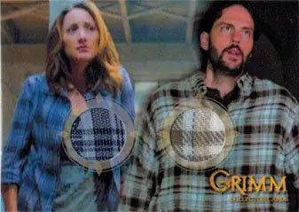 Bree Turner and Silas Weir Mitchell showcase Grimm costume card with character labels