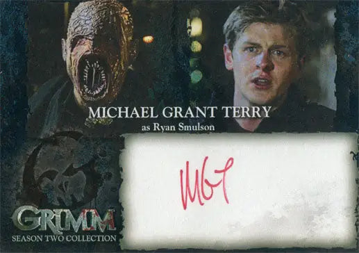 Autographed trading card of monstrous creature and man from Grimm with Michael Grant Terry