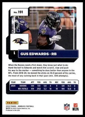 Gus Edwards 2022 Donruss #191 Baltimore Ravens - Football Card Single