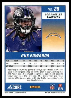 Gus Edwards 2024 Score #20 Los Angeles Chargers - Football Card Single