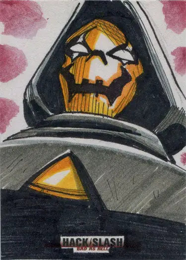 Hooded figure with glowing orange skull face on Hack Slash Bad As Hell 5finity sketch card