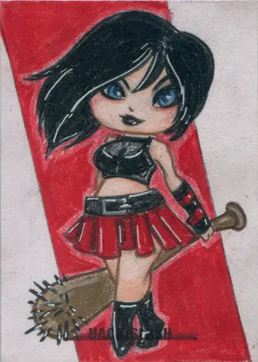 Cartoon punk-style girl character with spiked club from Hack Slash Cute 5finity sketch card