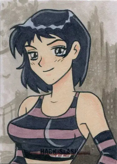Anime-style portrait of a young woman in striped top from Hack Slash Cute by William Donley III
