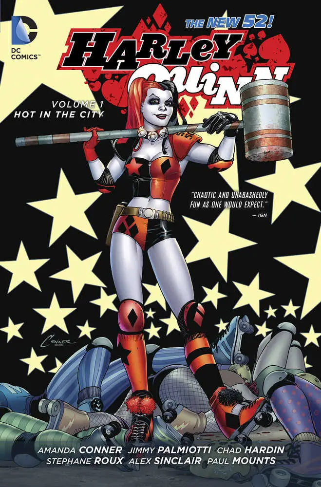 Harley Quinn TPB Volume 01 Hot In The City cover features vibrant female character with mallet