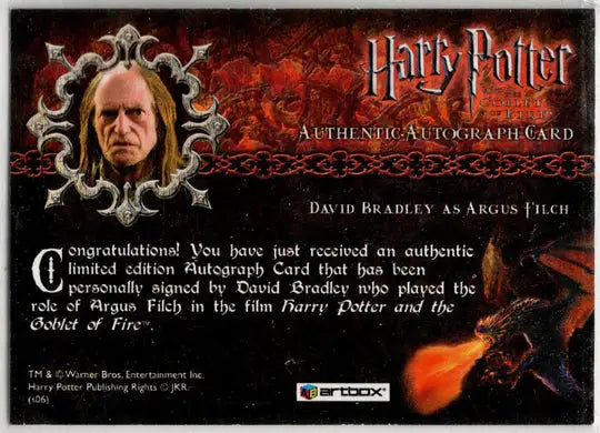 Harry Potter Memorable Moments Autograph Card by David Bradley - Entertainment Memorabilia