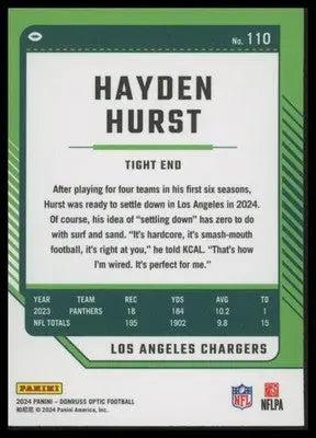 Hayden Hurst 2024 Donruss Optic #110 Los Angeles Chargers