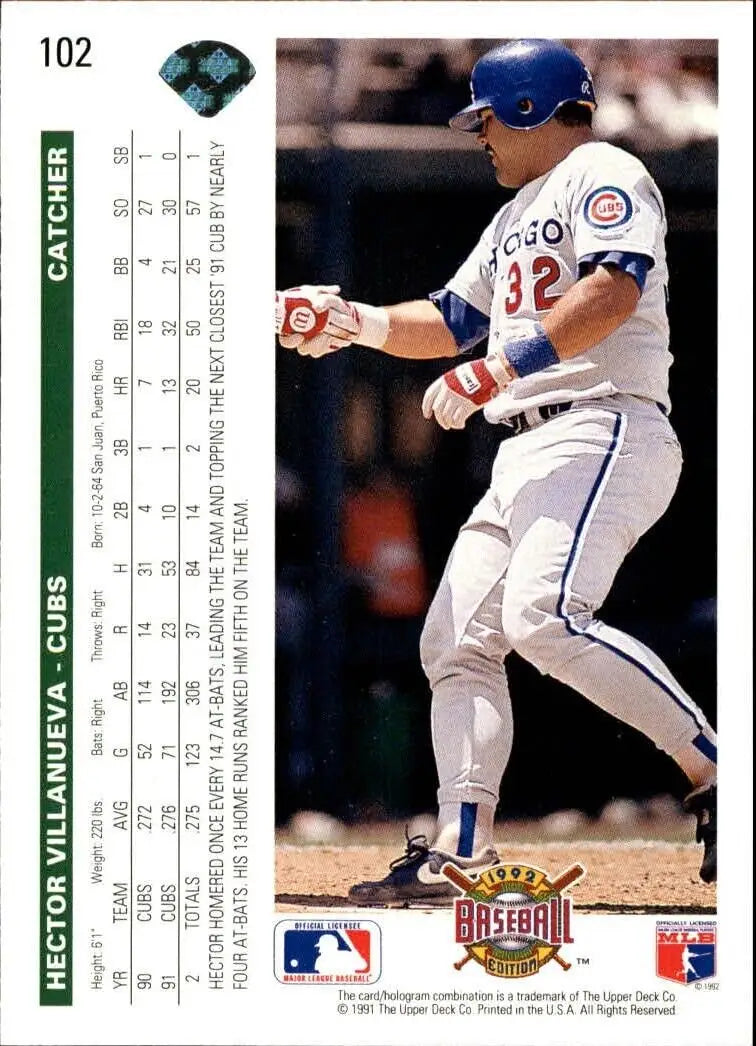 Hector Villanueva 1992 Upper Deck MLB #102 Baseball Card Chicago Cubs - Baseball Card Single