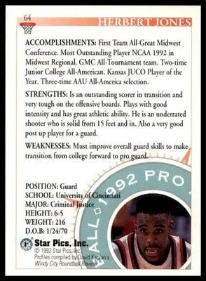 Herb Jones 1992 Star Pics #64 Cincinnati Bearcats - Basketball Card Single
