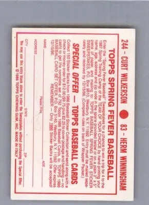 Herm Winningham / Curt Wilkerson - 1986 Topps Stickers - #83 / 244 - Baseball - Baseball Card Single