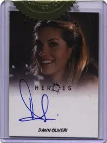 Autograph card of Dawn Olivieri as Lydia Case in Heroes Archives trading cards