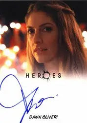 Signed autograph card of Dawn Olivieri as Lydia with a bokeh light background