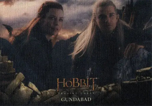 Movie poster of The Hobbit with two characters set against a dramatic backdrop on a trading card