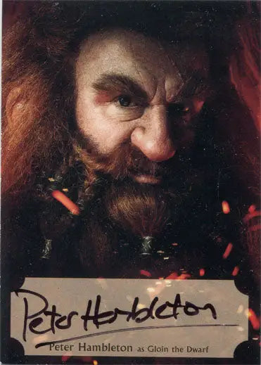 Intense close-up portrait of Peter Hambleton on Hobbit autograph card PH-P