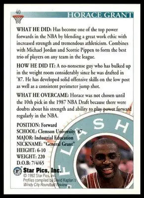 Horace Grant 1992 Star Pics #40 Clemson Tigers - Basketball Card Single