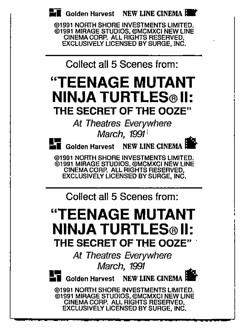 Teenage Mutant Ninja Turtles II The Secret Of The Ooze advertisement on product lot